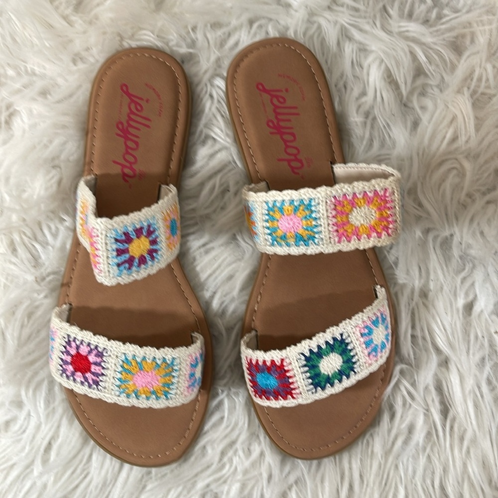 JELLYPOP Women's Robbie Natural Multi Crochet Slip On Sandals Size 10 NEW - Picture 4 of 15